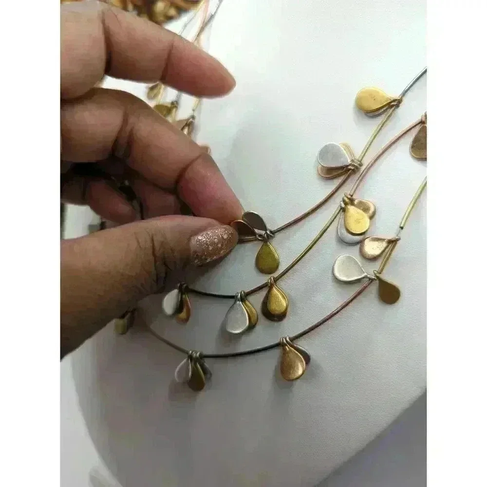 NEW Chicos Multi Strand Necklace Mixed Metal Leaf Shaped Pendants Womens